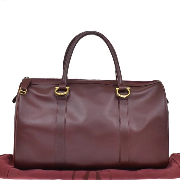MUST DE CARTIER 2C Logo Hand Shoulder Bag Travel Leather Red 158-082225 - Picture 1 of 16